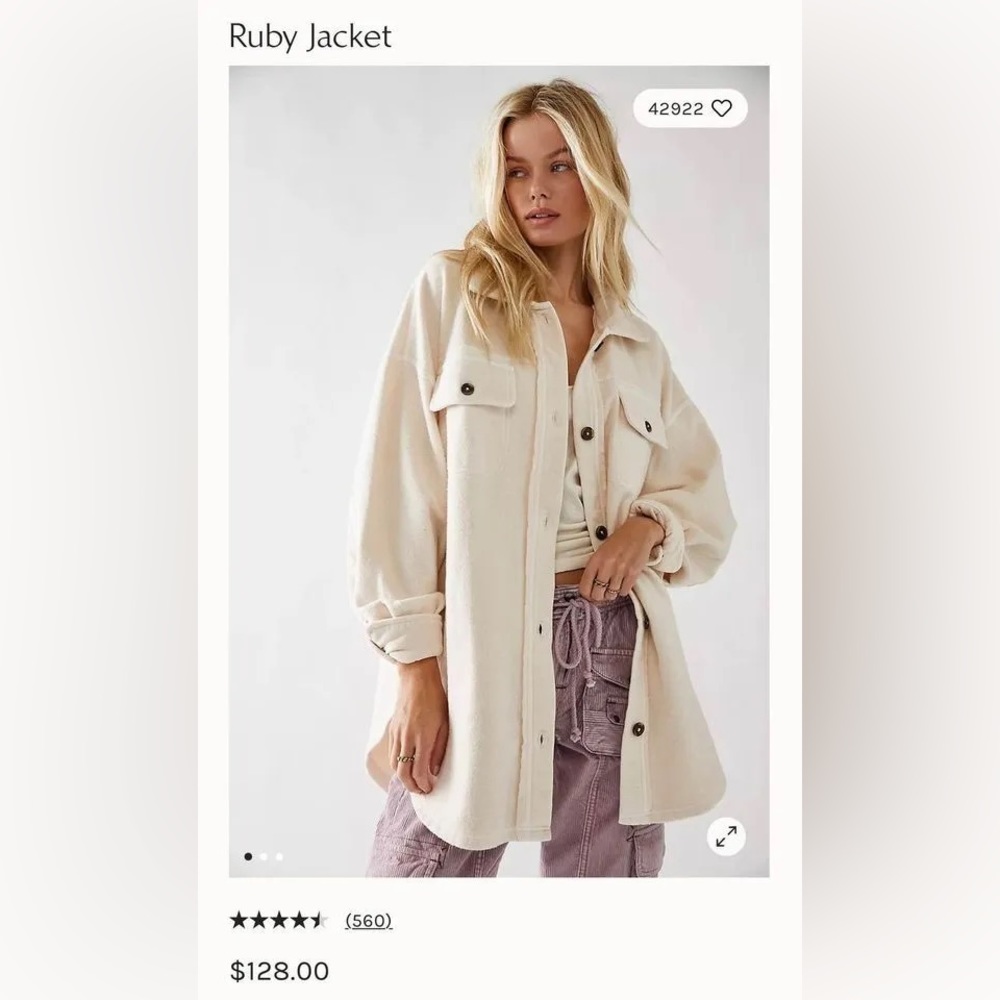 NWOT Free people Ruby Jacket size xs cream